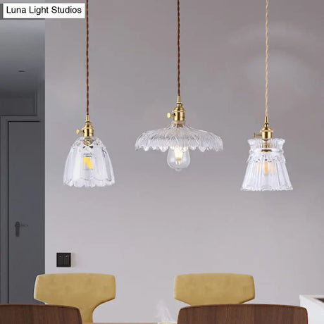 Vintage-Style Brass Pendant Lamp With Glass Shade For Dining Room Lighting