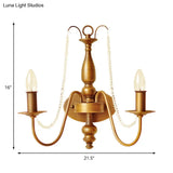 Vintage Style Brass Wall Sconce With Crystal Beads And 2 Bulbs