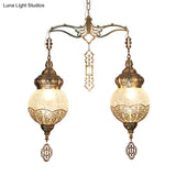 Vintage Style Bronze Chandelier-Lamp With Crackle Glass Globes - 2 Lights