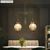 Vintage Style Bronze Chandelier-Lamp With Crackle Glass Globes - 2 Lights