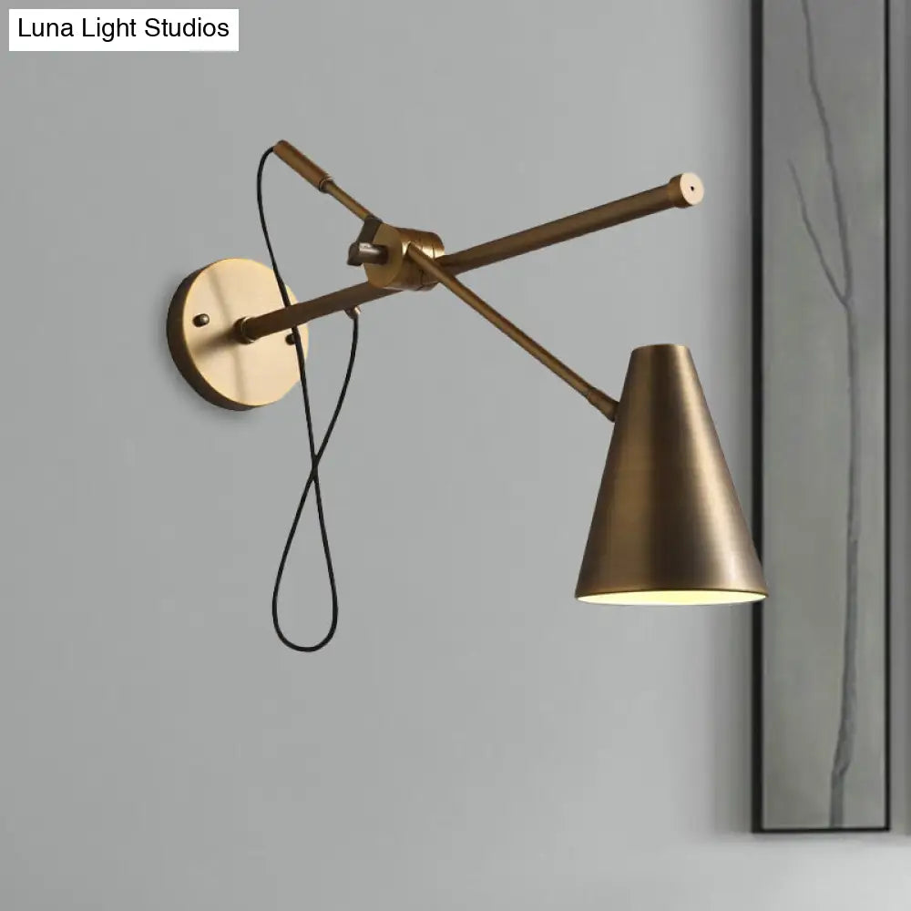 Vintage-Style Bronze Cone Wall Sconce Light - Adjustable Task Lighting For Living Room