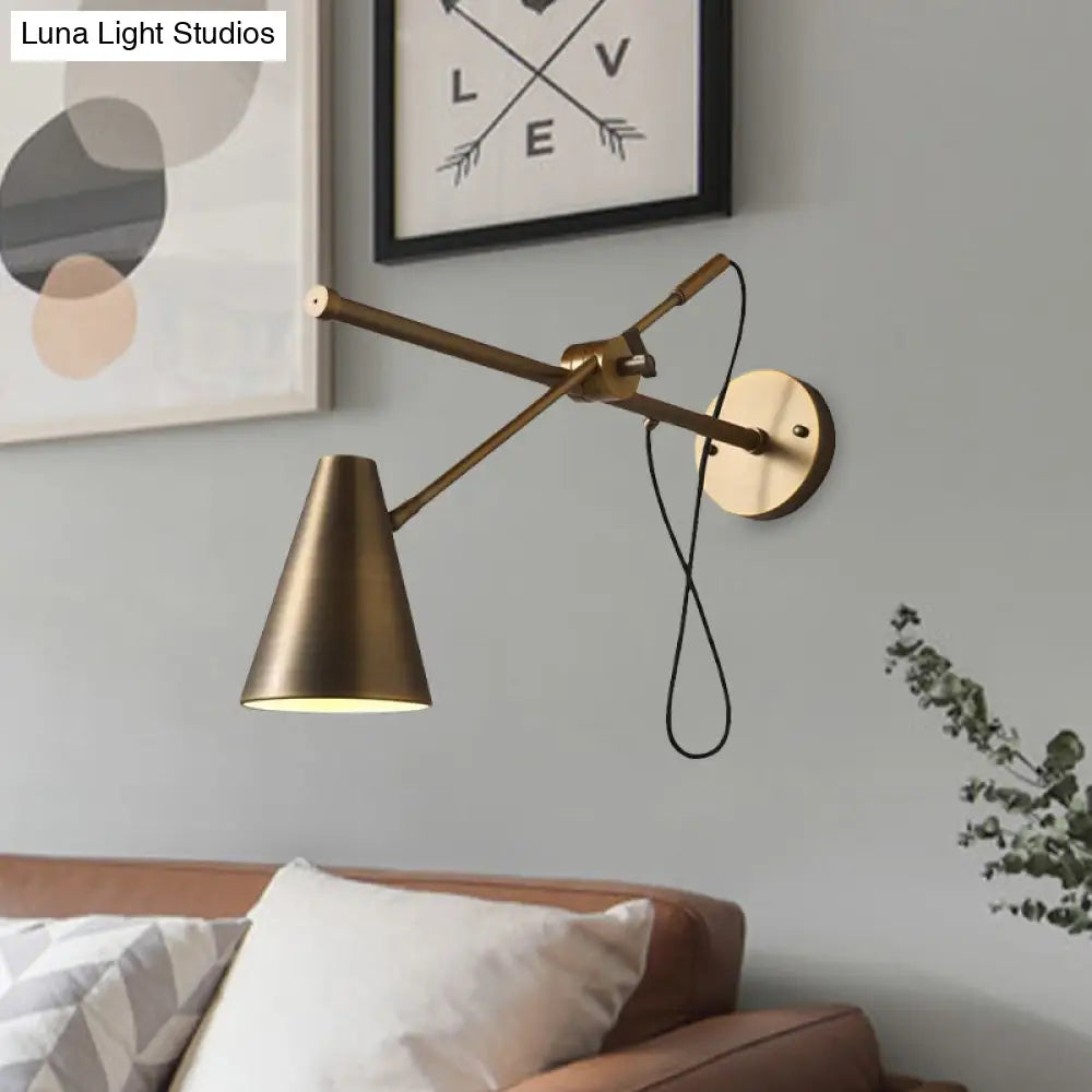 Vintage-Style Bronze Cone Wall Sconce Light - Adjustable Task Lighting For Living Room