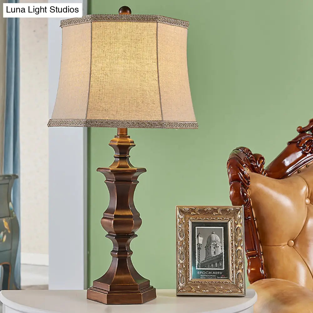 Vintage Style Bronze Flared Bedside Lamp - Fabric Shade 1-Head Nightstand Light