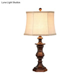 Vintage Style Bronze Flared Bedside Lamp - Fabric Shade 1-Head Nightstand Light