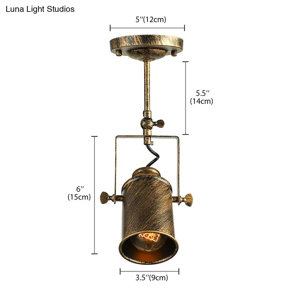 Vintage Style Bronze/Gold Finish Semi Flush Mount Ceiling Light With Cylindrical Shade – Ideal
