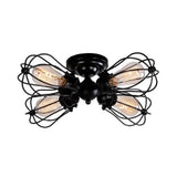 Vintage Style Bulb Shaped Iron Ceiling Light With Wire Guard | Semi Flush Mount 3/4/5 Lights