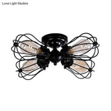 Vintage Style Bulb Shaped Iron Ceiling Light With Wire Guard | Semi Flush Mount 3/4/5 Lights