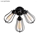 Vintage Style Bulb Shaped Iron Ceiling Light With Wire Guard | Semi Flush Mount 3/4/5 Lights