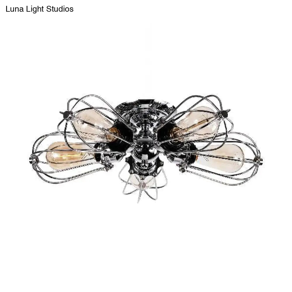 Vintage Style Bulb Shaped Iron Ceiling Light With Wire Guard | Semi Flush Mount 3/4/5 Lights