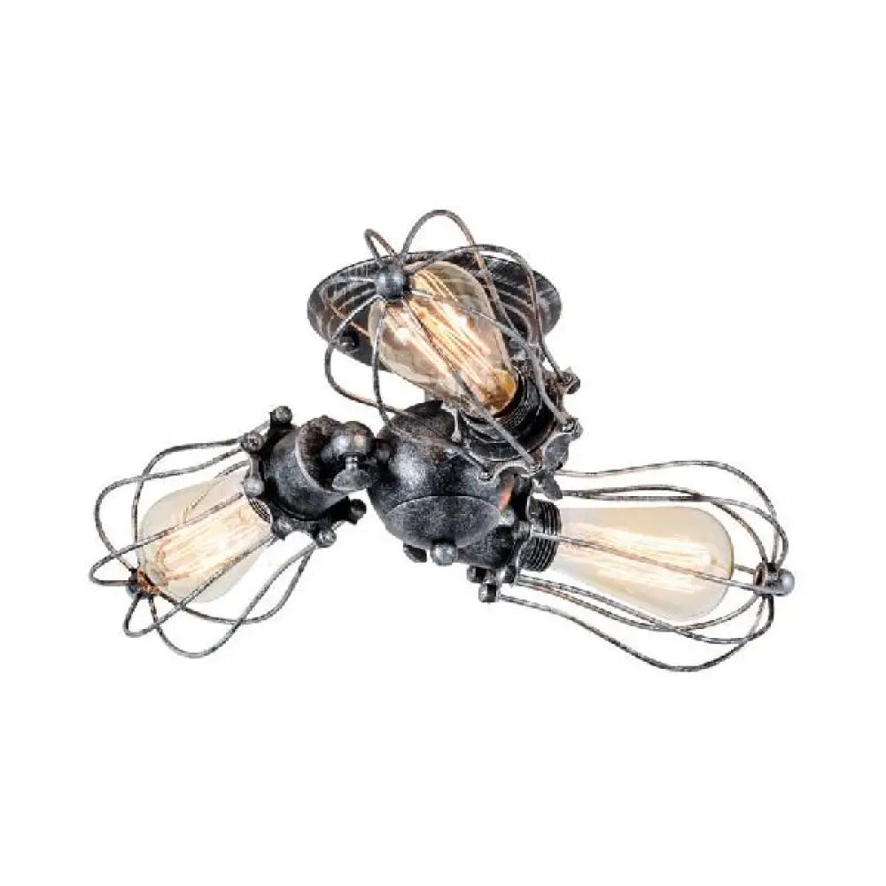Vintage Style Bulb Shaped Iron Ceiling Light With Wire Guard | Semi Flush Mount 3/4/5 Lights