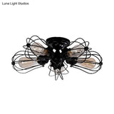 Vintage Style Bulb Shaped Iron Ceiling Light With Wire Guard | Semi Flush Mount 3/4/5 Lights