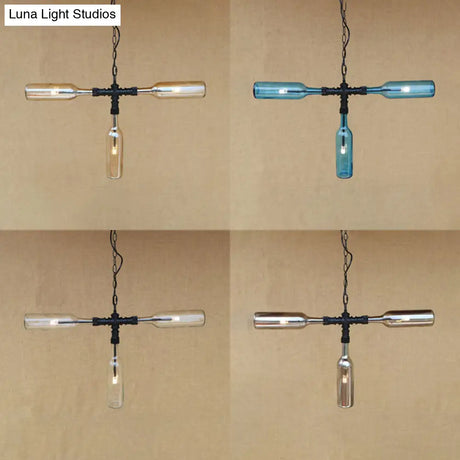 Vintage Style Chandelier Lamp With 3 Glass Shades In Smoke Grey/Blue For Bar Lighting