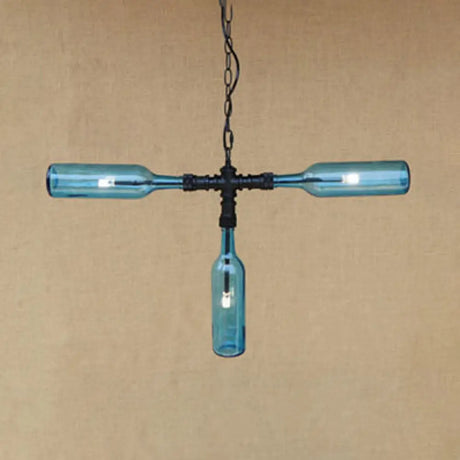Vintage Style Chandelier Lamp With 3 Glass Shades In Smoke Grey/Blue For Bar Lighting Blue