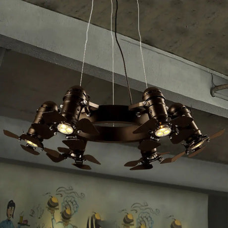 Vintage Style Chandelier Light Fixture - Metallic Black Finish Shaded 6 Lights Hanging Design