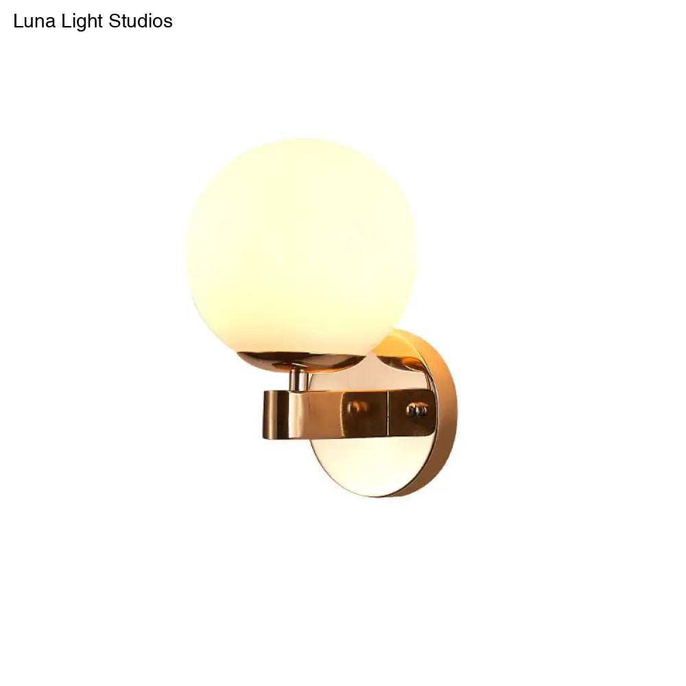 Vintage Style Chrome/Gold Wall Sconce With Opaline Glass Sphere For Bedroom Décor
