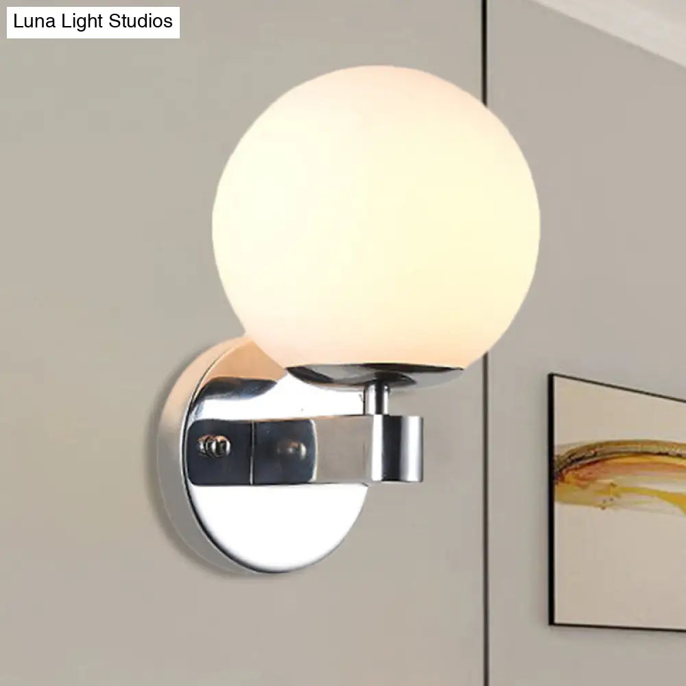 Vintage Style Chrome/Gold Wall Sconce With Opaline Glass Sphere For Bedroom Décor