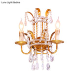 Vintage Style Clear Crystal Beaded Sconce Wall Lamp With Brass Finish - Ideal For Bedroom