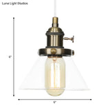 Vintage Style Conical Hanging Pendant Light With Amber/Clear Glass And Metal Head In
