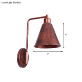 Vintage Style Conical Wall Sconce: Black/Rust Iron Lamp With Angle Arm For Farmhouse Décor