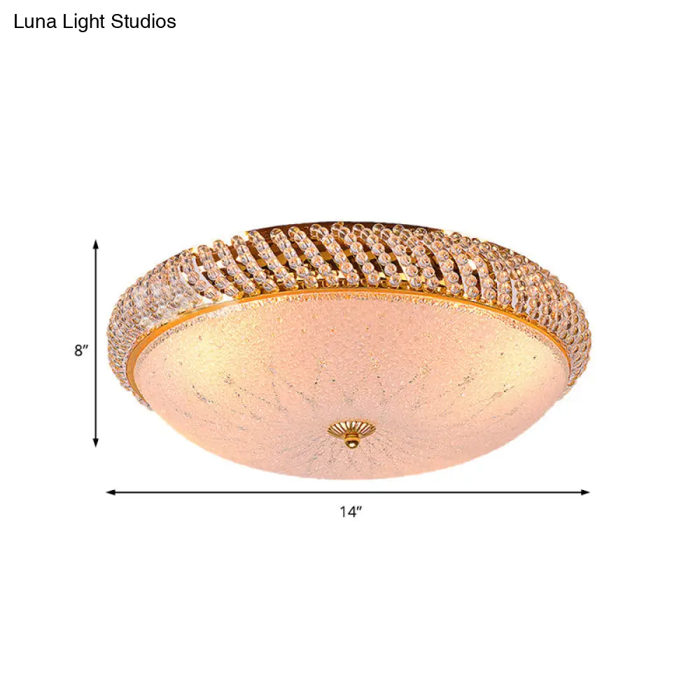 Vintage Style Crystal Ceiling Lamp With 4 Golden Bulbs - Bedroom Bowl Light Frosted Glass Diffuser