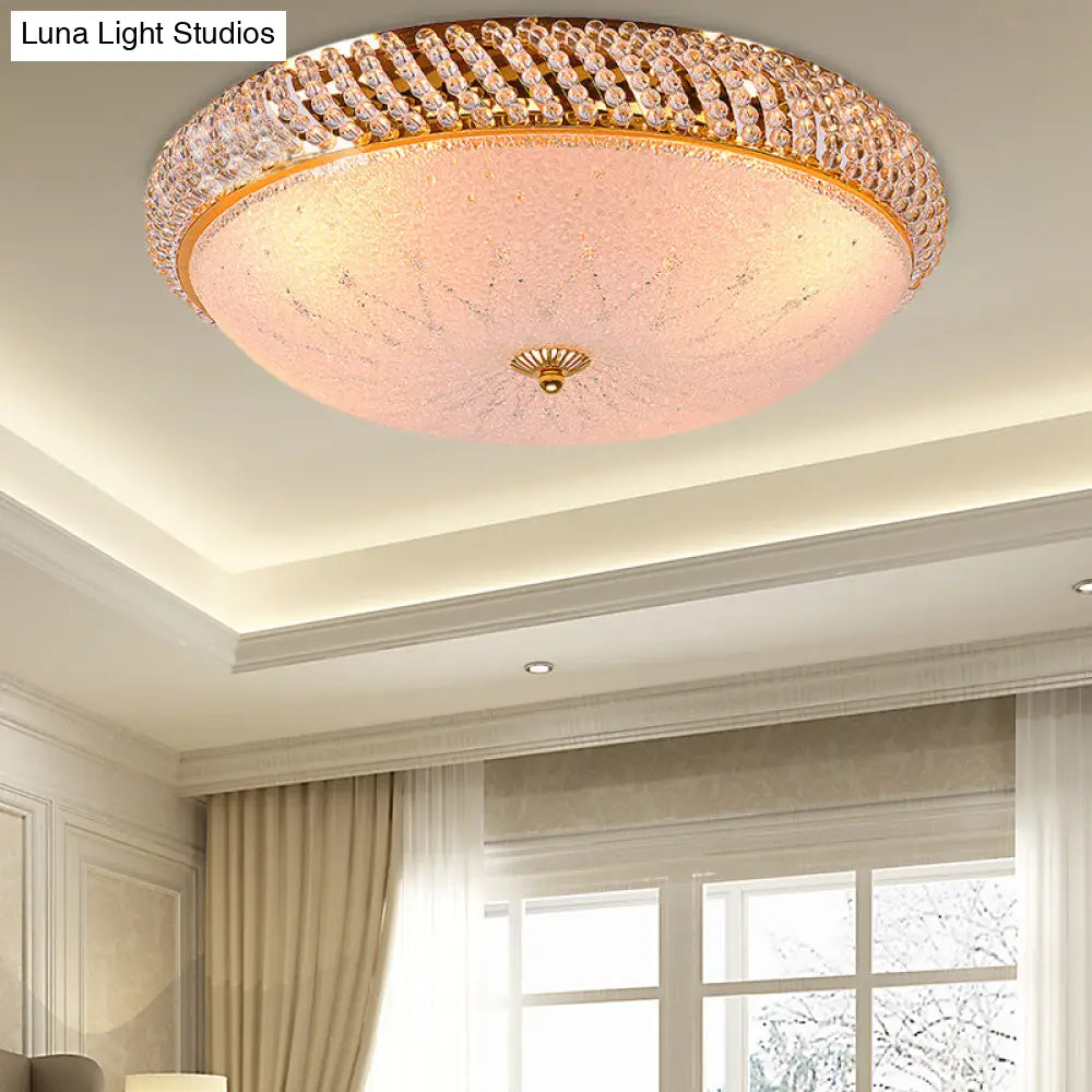 Vintage Style Crystal Ceiling Lamp With 4 Golden Bulbs - Bedroom Bowl Light Frosted Glass Diffuser
