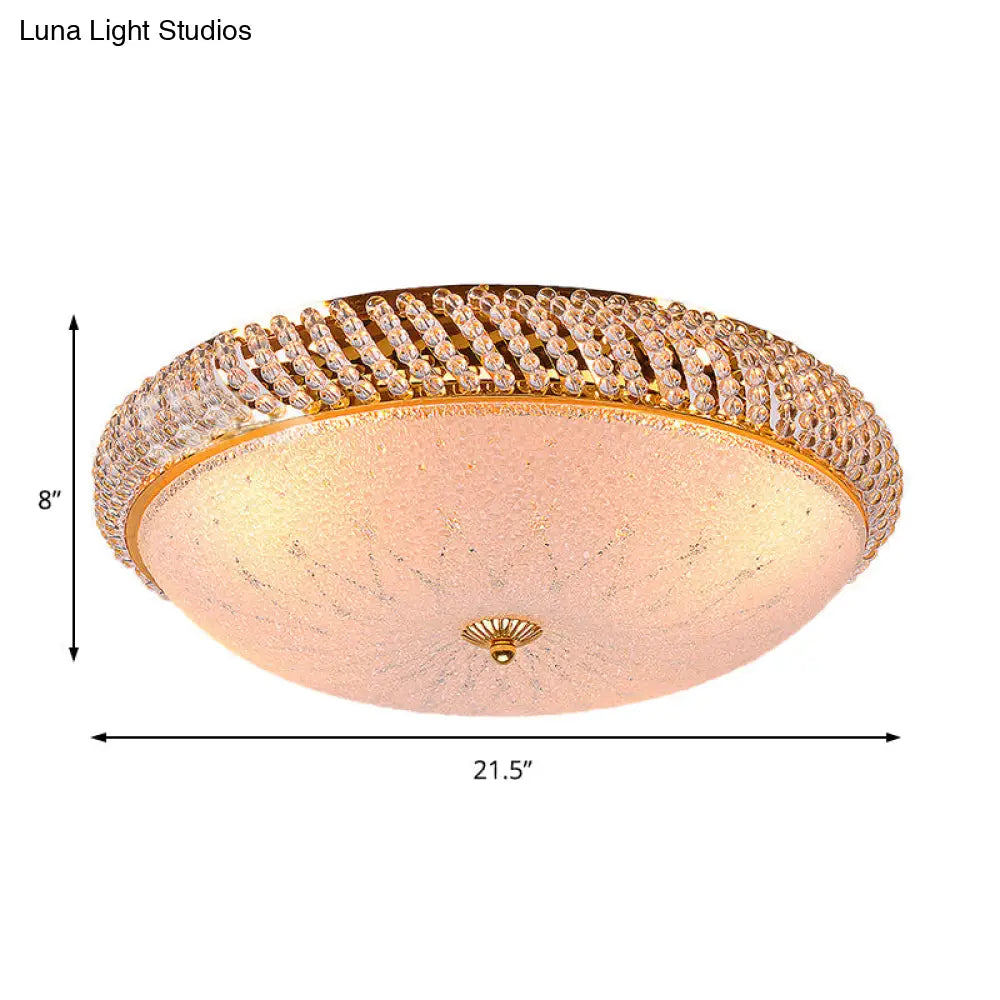 Vintage Style Crystal Ceiling Lamp With 4 Golden Bulbs - Bedroom Bowl Light Frosted Glass Diffuser