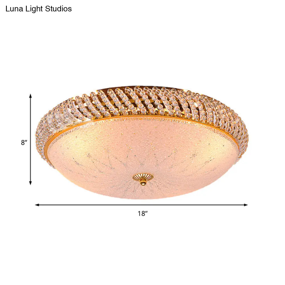 Vintage Style Crystal Ceiling Lamp With 4 Golden Bulbs - Bedroom Bowl Light Frosted Glass Diffuser