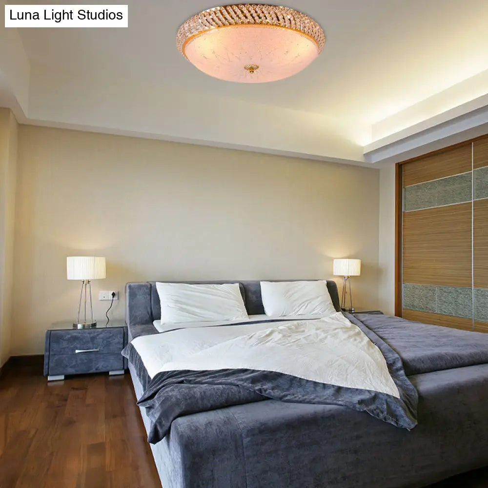 Vintage Style Crystal Ceiling Lamp With 4 Golden Bulbs - Bedroom Bowl Light Frosted Glass Diffuser