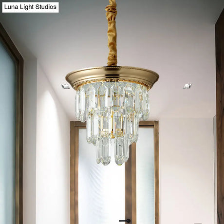 Vintage Style Crystal Pendant Light 3 Tiers Led Dining Room Hanging Lamp (Black/Gold)