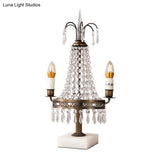 Vintage Style Crystal Swag Candelabra Table Lamp With Bronze Finish - Perfect For Restaurants