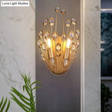 Vintage Style Crystal Wall Lamp With Peacock Tail Design - 2 Heads Brass Finish