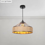 Vintage Style Drum Shade Rope Pendant Ceiling Light In Black For Coffee Shops