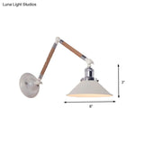 Vintage Style Flared Wall Sconce Light Fixture - Swing Arm White Metal 7/8 Dia