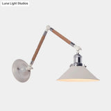 Vintage Style Flared Wall Sconce Light Fixture - Swing Arm White Metal 7/8 Dia