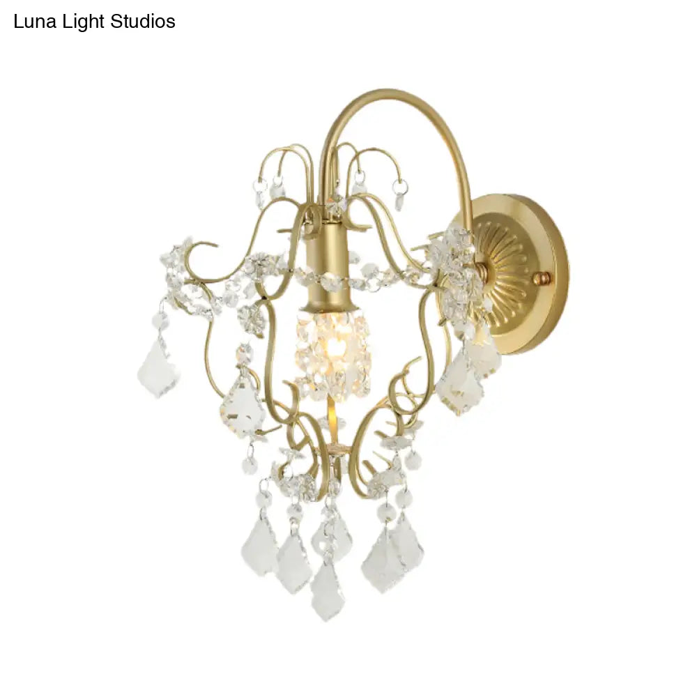 Vintage Style Geometric Wall Lamp With Crystal Bead And Gold Finish