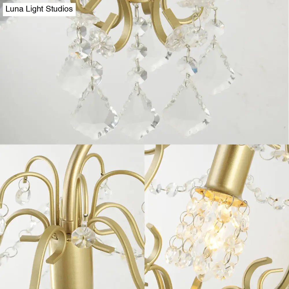 Vintage Style Geometric Wall Lamp With Crystal Bead And Gold Finish