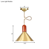 Vintage Style Gold Conical Pendant Ceiling Light - Extendable Hanging Lamp