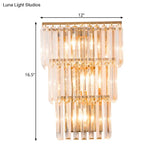 Vintage Style Gold Finish Sconce With 3 Clear Crystal Lights - Bedroom Wall Mount Lighting