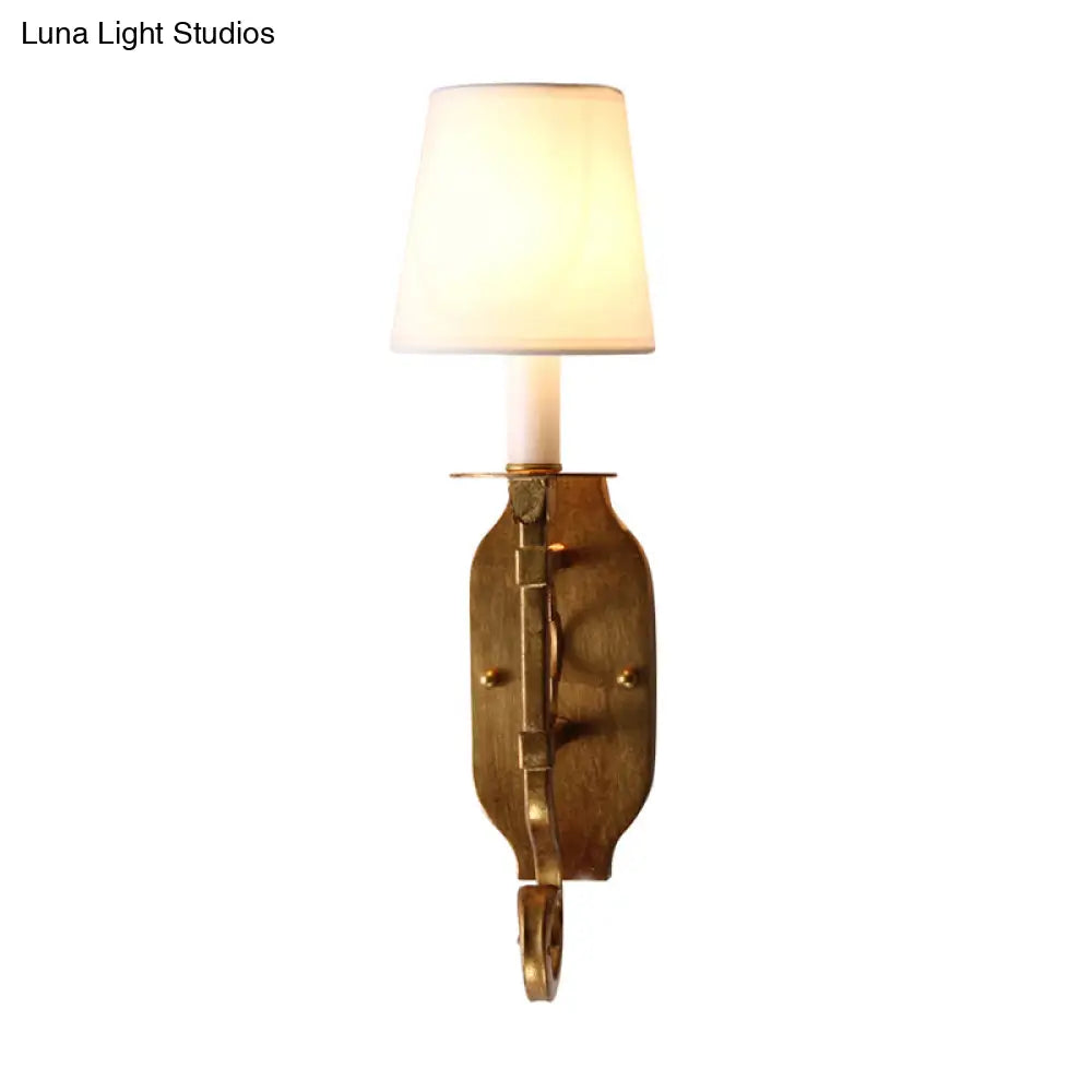Vintage-Style Gold Wall Sconce With Fabric Tapered Shade