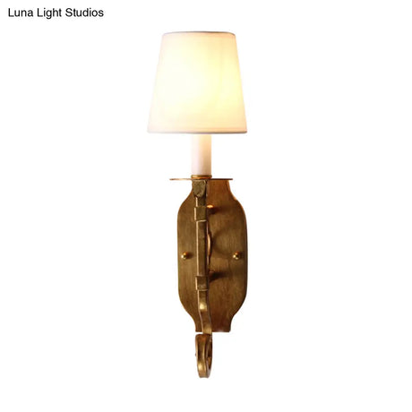 Vintage-Style Gold Wall Sconce With Fabric Tapered Shade