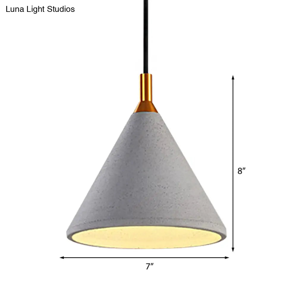 Vintage Style Gray Conical Ceiling Pendant: 1-Light Cement Fixture For Coffee Shops