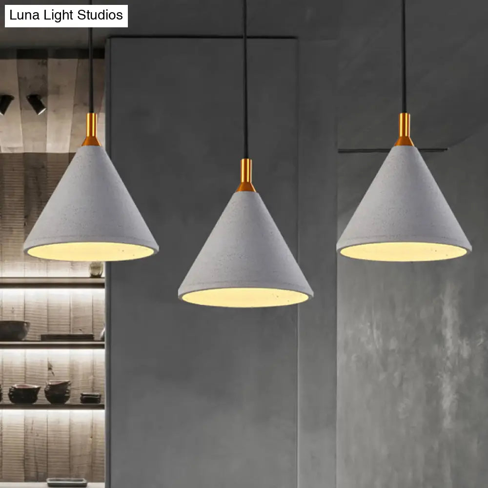 Vintage Style Gray Conical Ceiling Pendant: 1-Light Cement Fixture For Coffee Shops