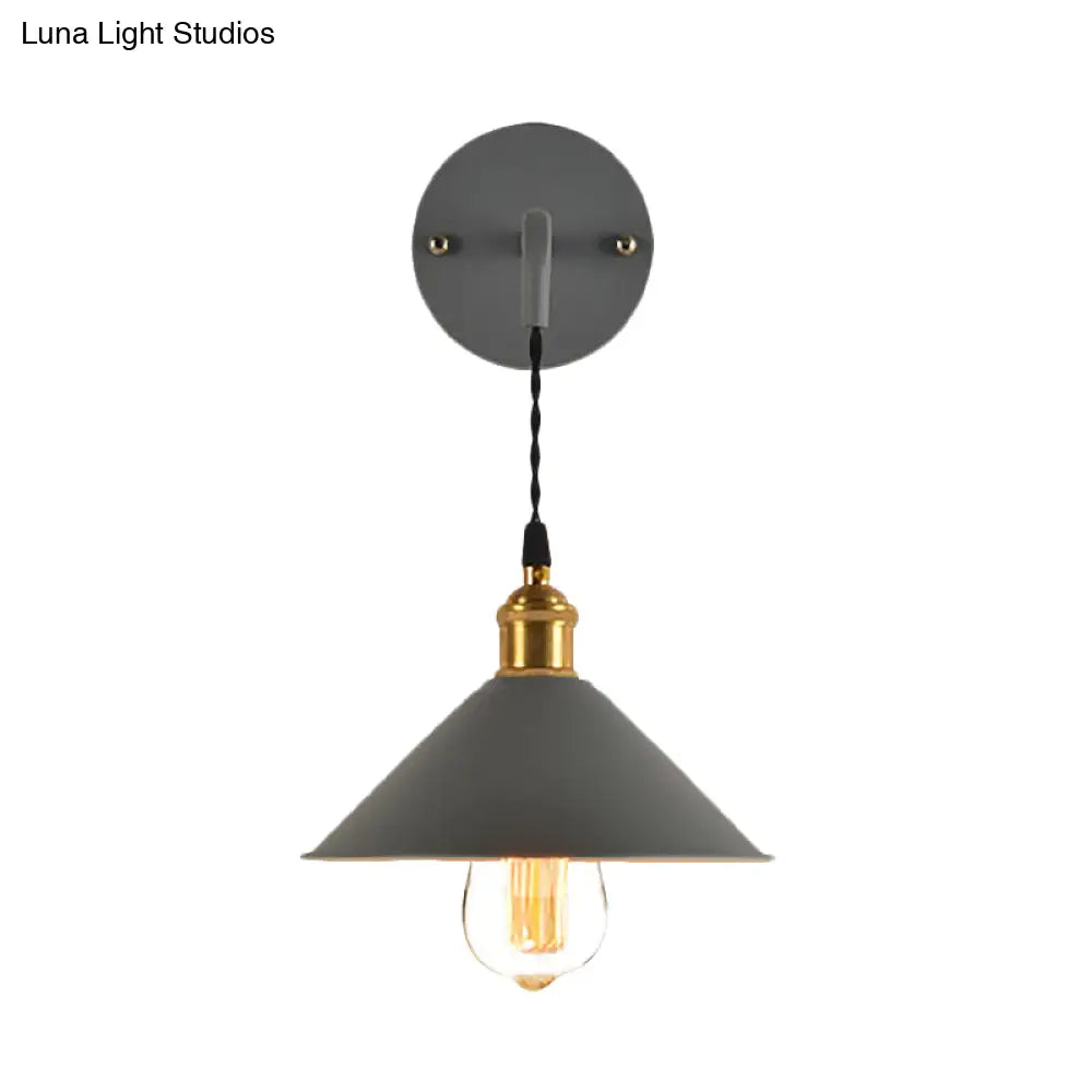 Vintage Style Gray/Red Conic Wall Mounted Light With 1 Bulb For Living Room Décor