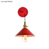 Vintage Style Gray/Red Conic Wall Mounted Light With 1 Bulb For Living Room Décor