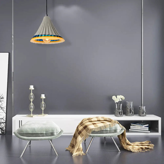 Vintage Style Grey Cement Scalloped Hanging Light For Dining Rooms - 1-Light Ceiling Lamp