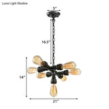 Vintage Style Iron Chandelier Lamp With Water Pipe - Dark Rust 7 Heads Ceiling Light Fixture