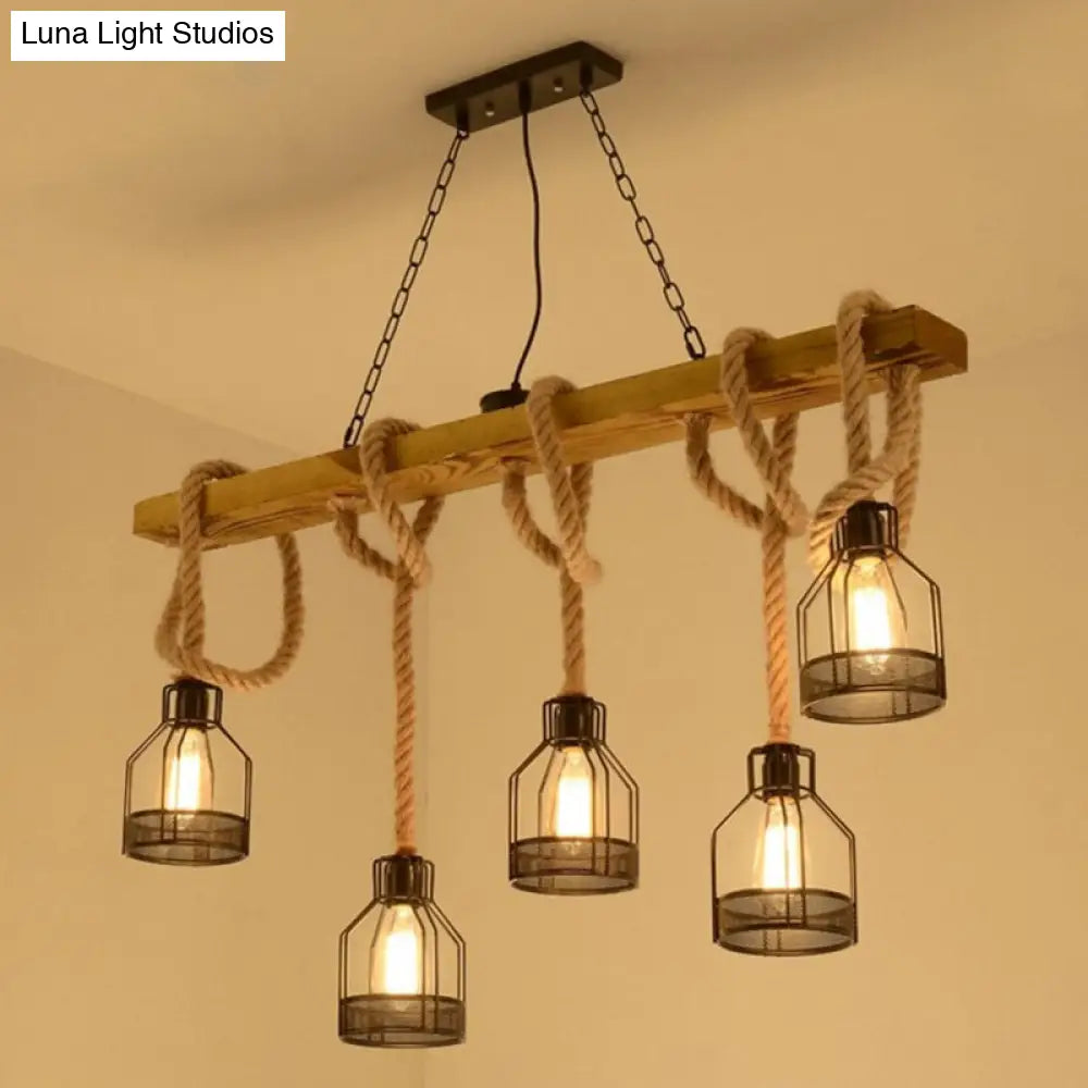 Vintage Style Island Lighting: Linear Wood Pendant Light In Black