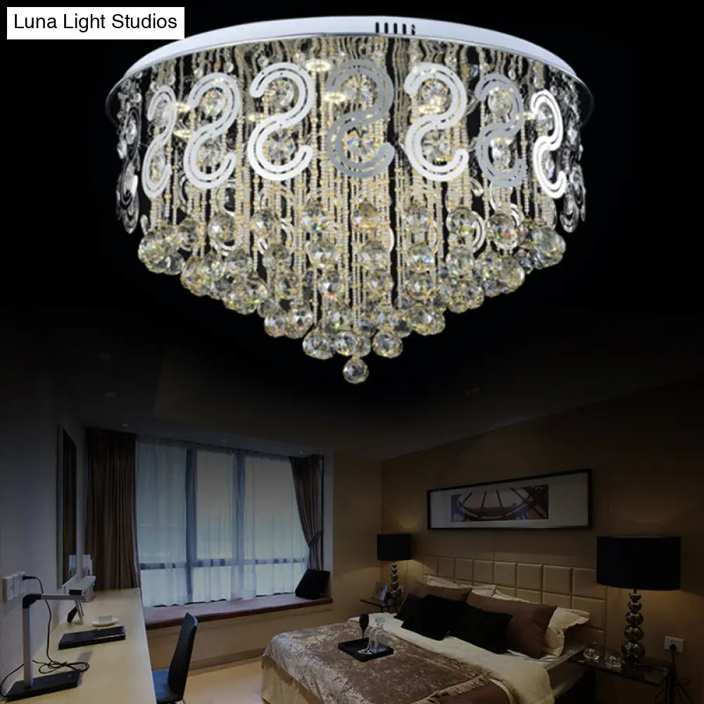 Vintage Style Layered Flush Mount Metal Led Ceiling Lamp With Clear Crystal Ball