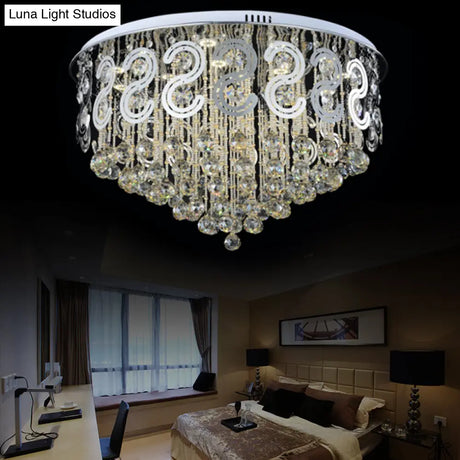 Vintage Style Layered Flush Mount Metal Led Ceiling Lamp With Clear Crystal Ball
