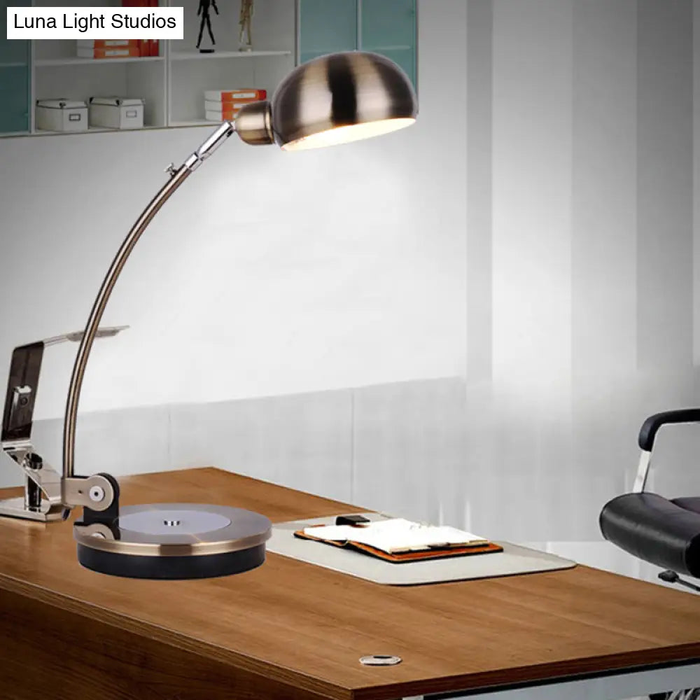 Vintage Style Led Reading Lamp: Domed Shade Black/Silver/Bronze Metal Task Lighting For Office